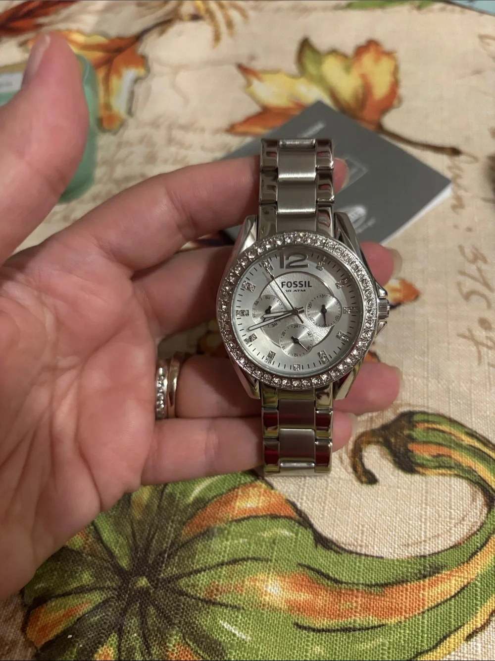 Fossil Silver Stainless Steel Men's Watch with Crystal Bezel